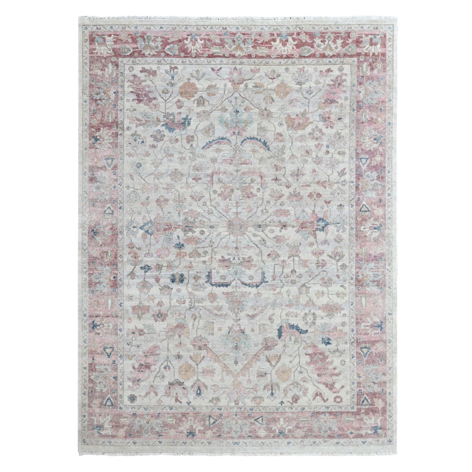 9'x11'10" Beige, Antiqued Persian Heriz All Over Design, Vegetable Dyes, Zero Pile, Distressed, Sheared Low, Hand Knotted, 100% Wool, Oriental Rug 